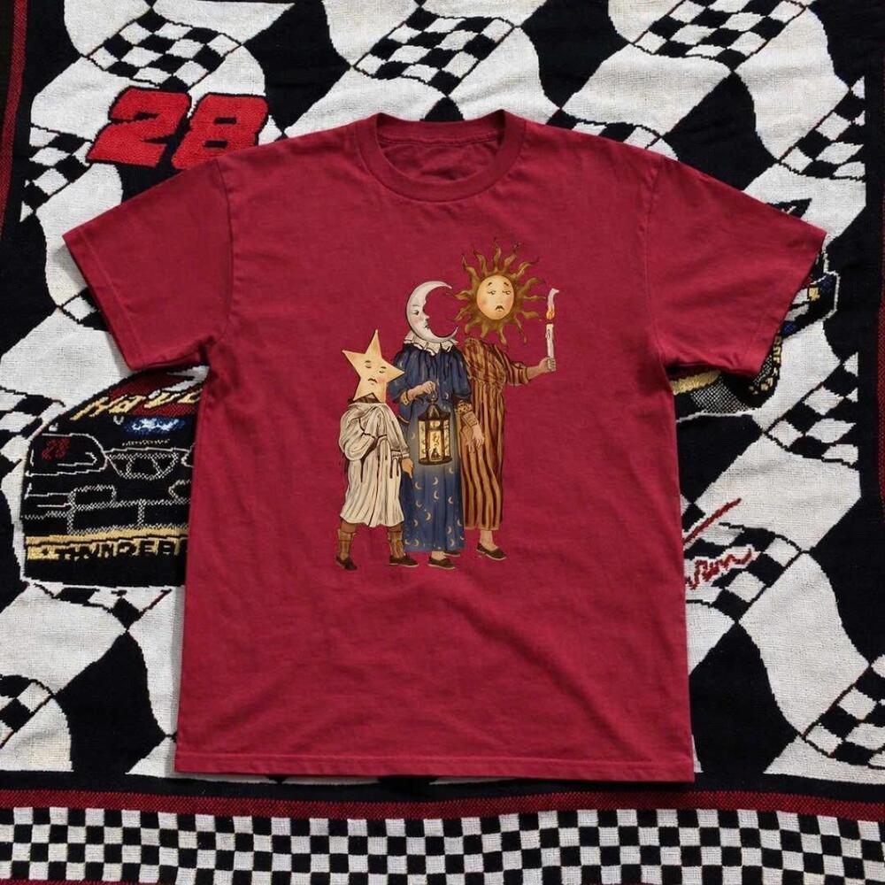 Red And Yellow Graphic Tee With A Unique Design